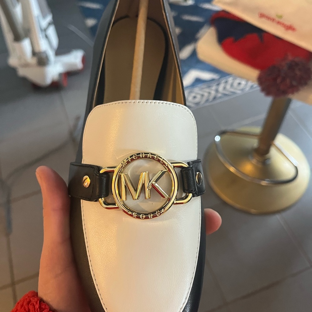 Michael Kors Black and White Rory Loafers